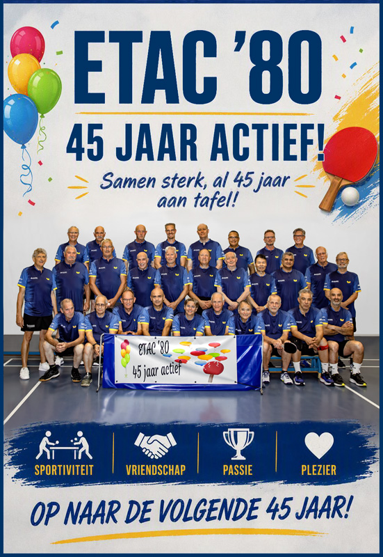 Poster ETAC 45 jaar met groep Poster ETAC 45 jaar met groep